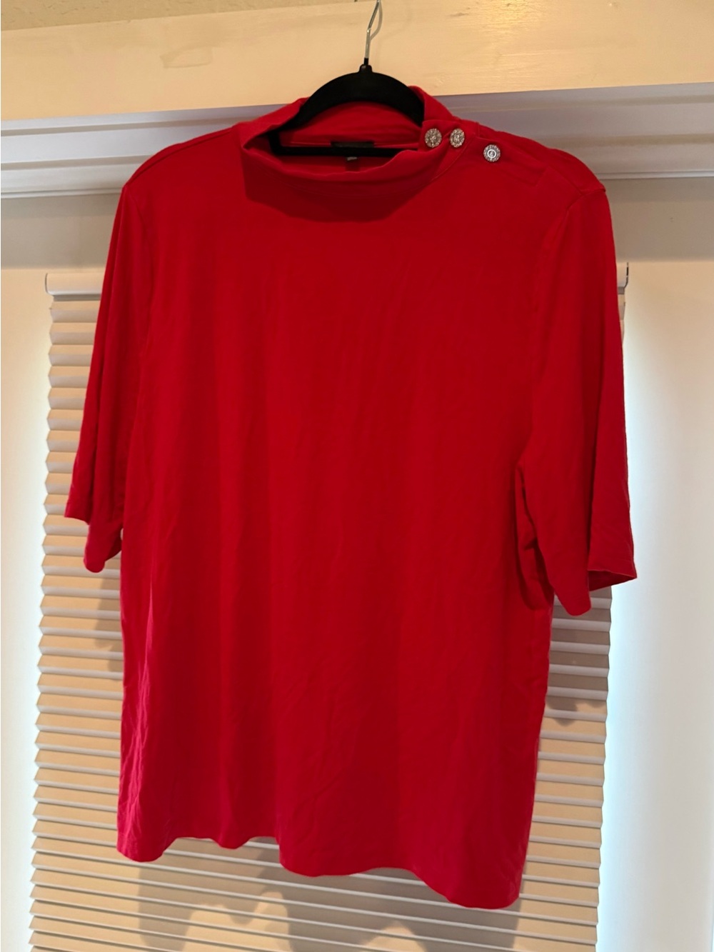Talbots Red Short-Sleeve Tee with Shoulder Button Accents